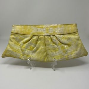 Lauren Merkin Eve Snake Python Patent Leather Embossed Yellow Clutch Purse Bag